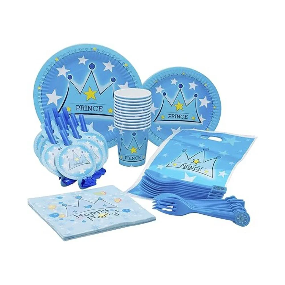 Little Prince Blue Party Pack--Plates, cups, party favors & Bags, cutlery For 10